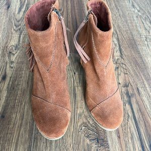 TOMS boho fringe tan colored boots, size 7.5